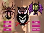 Plantillas SVG y PDF para Lámparas de Halloween - Murciélagos, Arañas y Búhos en 3 Piezas - Imagen 2