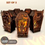 Candelabros de ataúdes para Halloween - Archivos SVG y DXF para corte láser y manualidades creativas