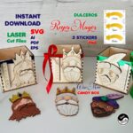 Dulceros Reyes Magos SVG para Corte Láser - Plantillas Incluidas + Pegatinas Estrella Navideña PNG