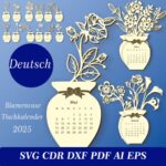 Calendario de jarrones de flores 2025 - Archivos SVG, DXF, AI y PDF para corte láser - Imagen 3