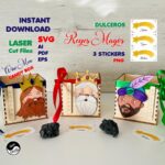 Dulceros Reyes Magos SVG para Corte Láser - Plantillas Incluidas + Pegatinas Estrella Navideña PNG - Imagen 2