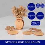 Calendario de jarrones de flores 2025 - Archivos SVG, DXF, AI y PDF para corte láser