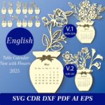 Calendario de jarrones de flores 2025 - Archivos SVG, DXF, AI y PDF para corte láser - Imagen 2