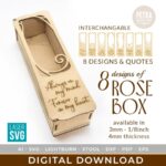 Caja de flores de San Valentín cortada a láser - Archivos SVG con diseños intercambiables y citas románticas