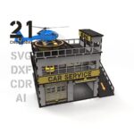 Archivo de corte láser 1/64 de coche y gasolinera - Formatos DXF, SVG, CDR, AI
