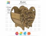 Cesta de regalo de corte láser para San Valentín - Diseño SVG de flores y chocolates