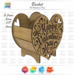 Cesta de regalo de corte láser para San Valentín - Diseño SVG de flores y chocolates
