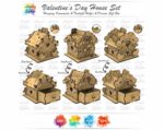 Casas de San Valentín cortadas con láser SVG - 3 estilos, adornos y caja de regalo con cajones