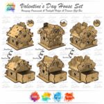 Casas de San Valentín cortadas con láser SVG - 3 estilos, adornos y caja de regalo con cajones