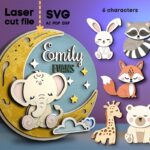 Paquete SVG de Nombres de Bebé para Corte Láser | Animales Baby Fox, Bear y Raccoon - Descarga Instantánea