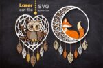 Paquete SVG Atrapasueños para Corte Láser - Decoración de Pared de Búho, Zorro, Hojas y Luna