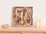 Decoración de pared 3D abstracta de familia de gatos - Vector para corte láser en SVG, AI, DXF y PDF