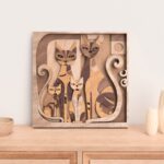 Decoración de pared 3D abstracta de familia de gatos - Vector para corte láser en SVG, AI, DXF y PDF
