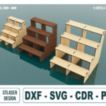 Archivos SVG para corte láser de soporte de exhibición de 4 estantes en madera