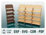 Archivos SVG de soporte de exhibición de 4 estantes para corte láser en madera - Diseño profesional