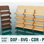 Archivos SVG de soporte de exhibición de 4 estantes para corte láser en madera - Diseño profesional