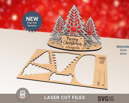 Soporte SVG para tarjeta navideña desplegable, cortado láser y patrón Glowforge