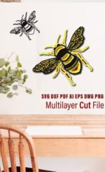 Abeja 3D de Corte Láser en Capas - Patrón SVG Vectorial para Glowforge y Cricut, Arte de Pared Boho - Imagen 8