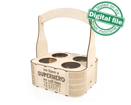 Archivos DXF y SVG para corte láser: Caja Soporte Cerveza Superhéroe Papá, Glowforge 1/8"