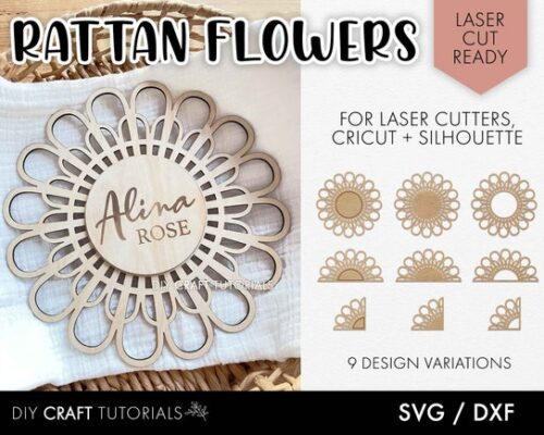 SVG para Corte Láser de Flores Boho, Nombre Personalizado en Madera, Archivos Glowforge