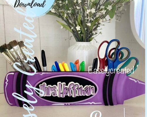 Soporte de Suministros Crayon - Archivo SVG para Corte Láser de Cartel de Maestro para Regreso a Clases