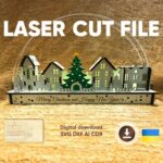 Casas navideñas 3D para corte láser: archivo SVG de madera contrachapada para decorar tu hogar