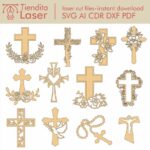 Corte Láser de Cruz para Bautismo - Archivos Dxf, Svg, Ai, Eps, Pdf, Cdr para Descarga Instantánea