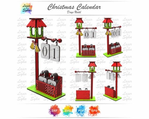 Calendario Navideño SVG Cortado a Láser para Contar los Días hasta Navidad - Archivo Glowforge