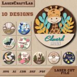 Paquete SVG de Nombres de Bebé para Corte Láser: Jirafa, Espacio y Arco Iris