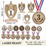 Juego de trofeos elegantes personalizables para corte láser - Medallas de madera y diseños únicos
