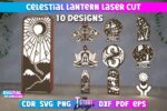 Linterna Celestial 3D Cortada con Láser - Portavelas LED Místico y Archivo SVG para Luz Nocturna