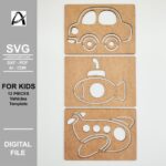 Plantilla de vehículo Montessori para corte láser - Archivos SVG y DXF para juguetes educativos divertidos - Imagen 7