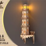 Plantilla SVG de Faro: Luz Nocturna de Madera para Glowforge - Decoración Náutica DIY en Contrachapado de 3 mm