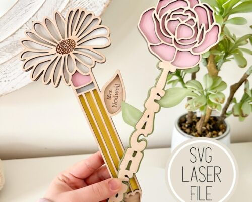 Archivo SVG para Corte Láser de Flores para Maestros | Regalos Personalizados para San Valentín | GlowForge Probado