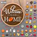 Letreros Redondos de Bienvenida Personalizados para Puerta - Decoración de Hogar de Temporada SVG para Corte Láser