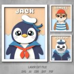 SVG Bundle de Animales Antárticos para Corte Láser - Pingüinos, Focas y Nutrias en Marcos