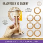 Trofeo de Graduación 3D SVG Cortado a Láser con Texto y Portamonedas - Perfecto para Ceremonias y Premios