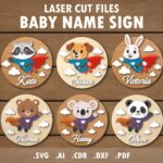 Paquete SVG de Nombres de Bebé para Corte Láser - Animales Superhéroes para Decoración Infantil