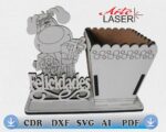 PORTA LÁPIZ DECORATIVO, Diseño tierno y funcional en madera calada, ideal para alegrar escritorios y regalar con cariño. CDR, DXF, SVG, AI, PDF - Imagen 2