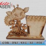 PORTA LÁPIZ DECORATIVO, Diseño tierno y funcional en madera calada, ideal para alegrar escritorios y regalar con cariño. CDR, DXF, SVG, AI, PDF