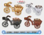 MINI TRICICLO DECORATIVO, con canasta, ideales para regalar, decorar espacios o complementar proyectos artesanales. CDR, DXF, SVG.