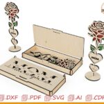 Caja regalo para mamá con flores cortada con láser: archivos vectoriales (descarga digital)