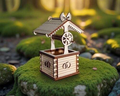 Pozo de los deseos de madera, una bonita decoración para regalar, archivos digitales cortados con láser (DXF, SVG, CDR). Descarga instantánea. Arte Glowforge, decorativo.