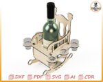 Silla mecedora con soporte para botellas de vino y vasos de chupito cortada con láser | Archivo SVG digital para CNC y Glowforge
