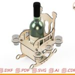 Silla mecedora con soporte para botellas de vino y vasos de chupito cortada con láser | Archivo SVG digital para CNC y Glowforge