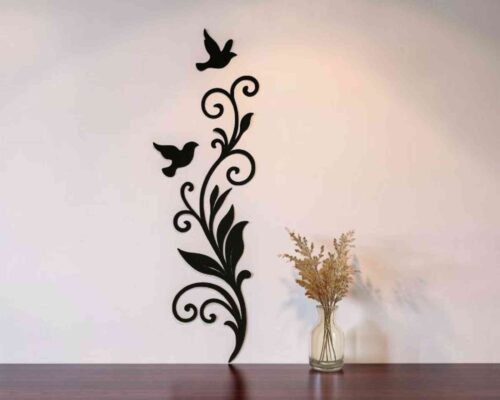 Decoración de pared acrílica con pájaros y flores - archivo para corte láser