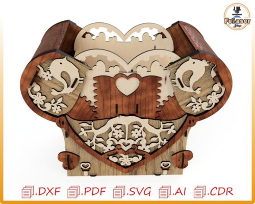 Caja mecánica corazón explosivo — archivo digital para corte láser y CNC