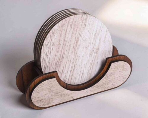 Posavasos redondos de madera con soporte – archivos para corte láser