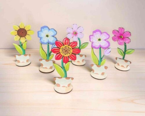Flores 3D de madera para pintar — Manualidades primaverales infantiles (archivo láser)