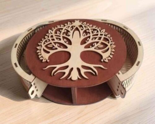 Caja de recuerdos con árbol — archivo para corte láser (CDR, AI, DXF, SVG)